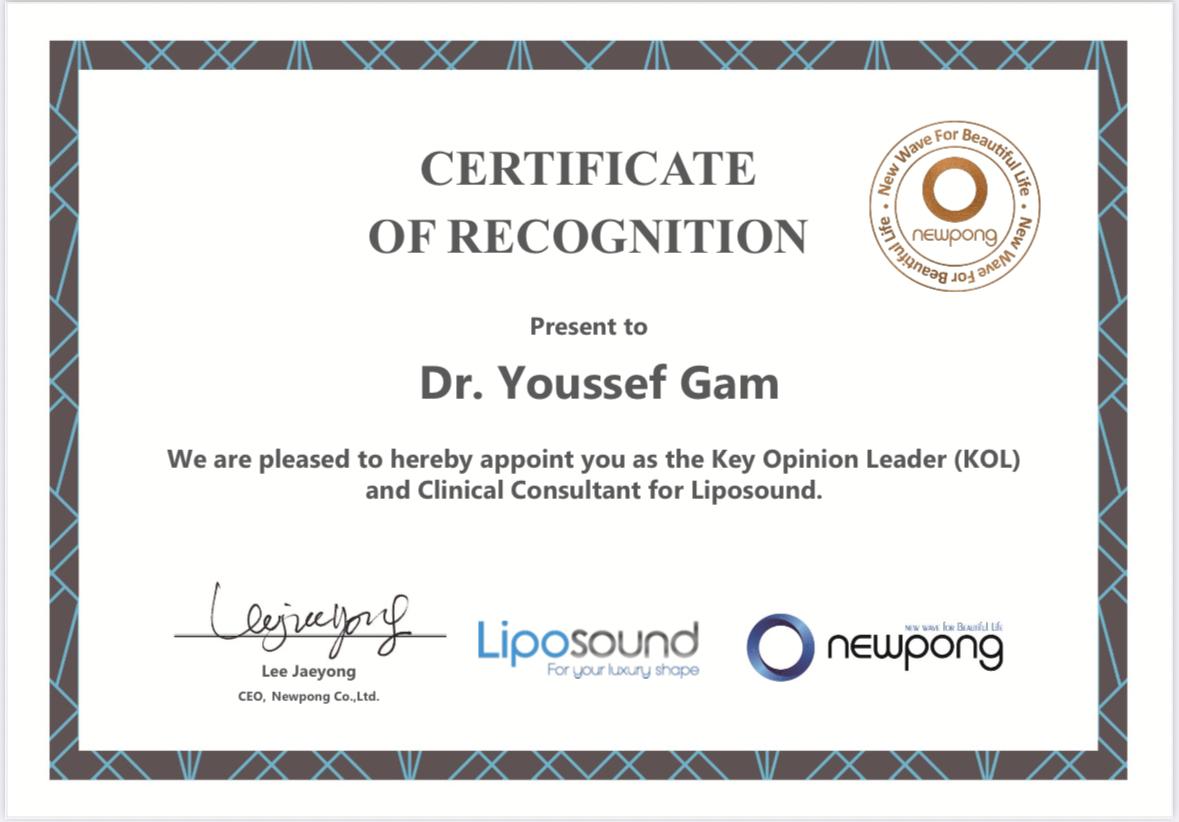 Certification liposuccion Dr Gam
